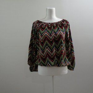 R. Rouge_M_used long sleeve blouse_multi color - zigzag pattern